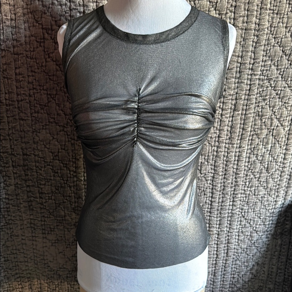 Gray Sleeveless Ruched Tank Top